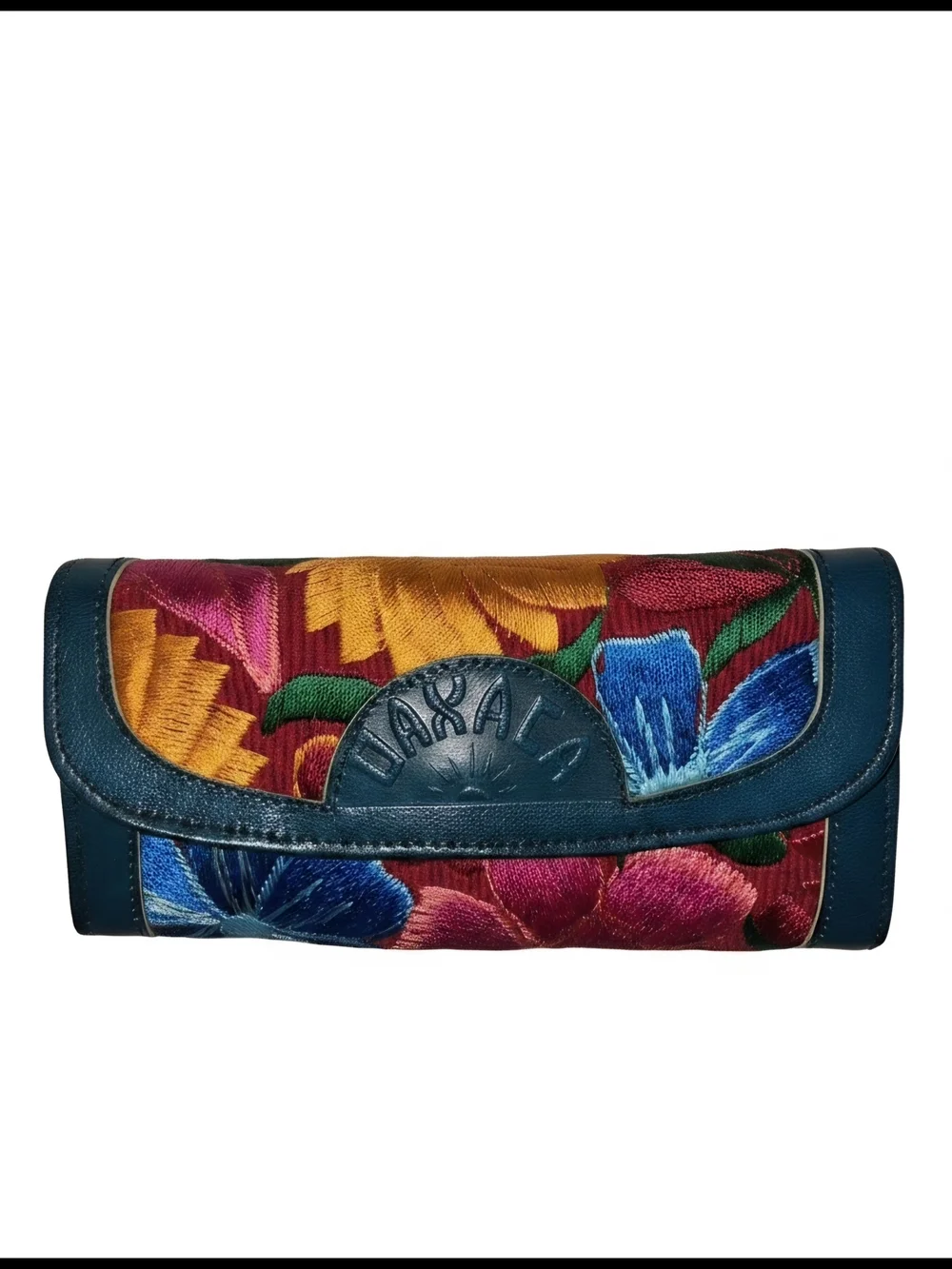 Teal Floral Embroidered Wallet